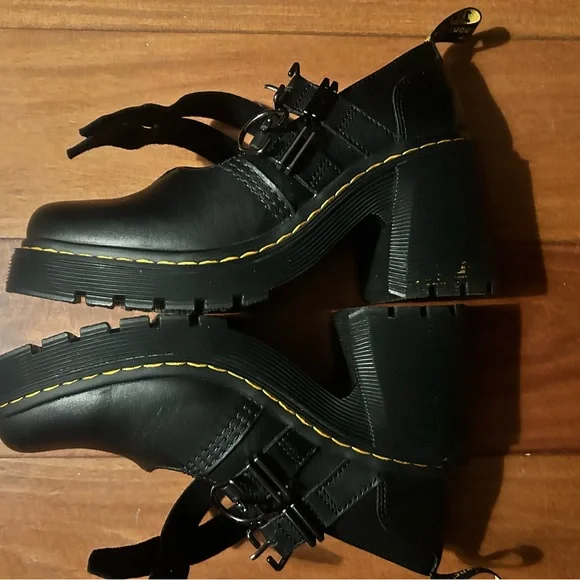 Dr. Martens Black Platform Eviee Buckle Shoes - Picture 8 of 9